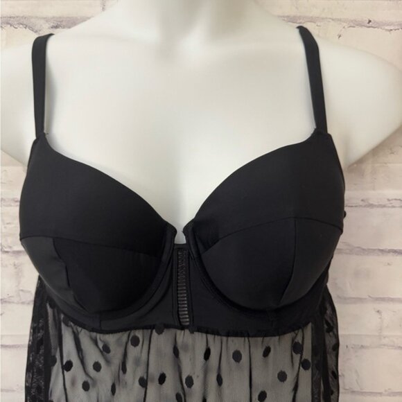 Swim By Cacique Balconette 40C Black Tankini Swimsuit Top Sheer Polka‎ Dot - Picture 3 of 11